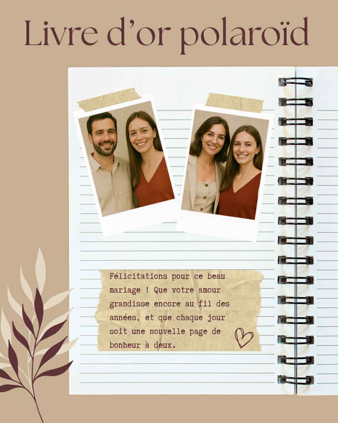 Fiche explicative polaroid livre d'or événement sur chevalet